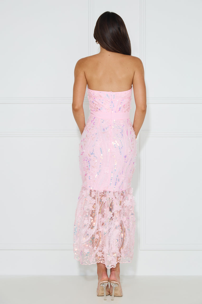 Girly Charms Strapless Midi Dress Pink
