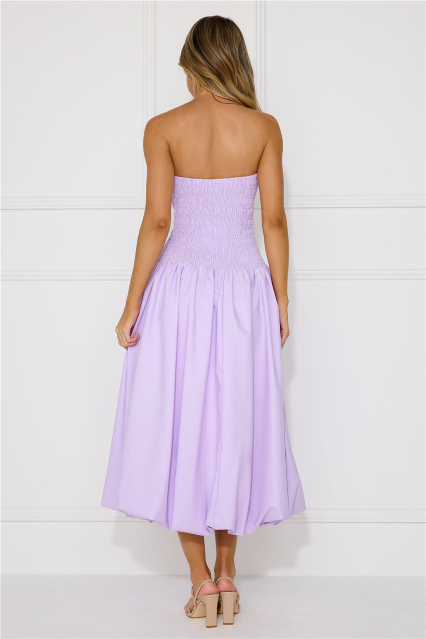Modern Girl Style Strapless Bubble Midi Dress Lilac