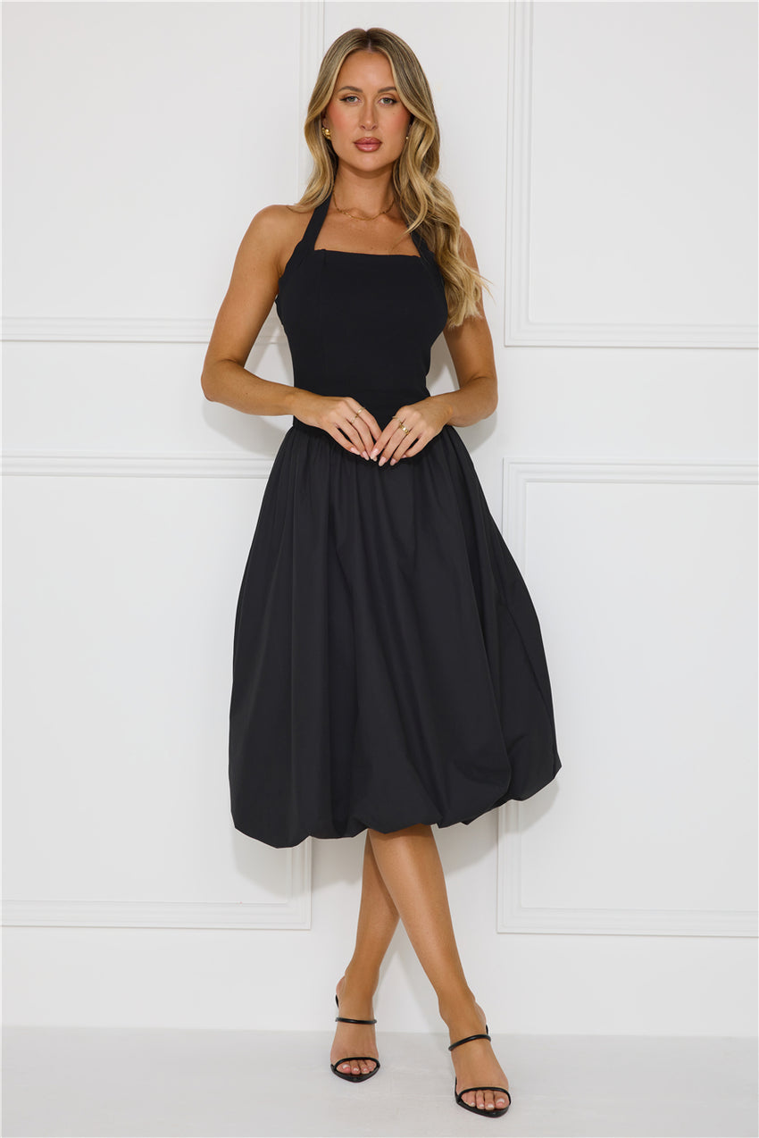 Rising Stars Halter Bubble Midi Dress Black