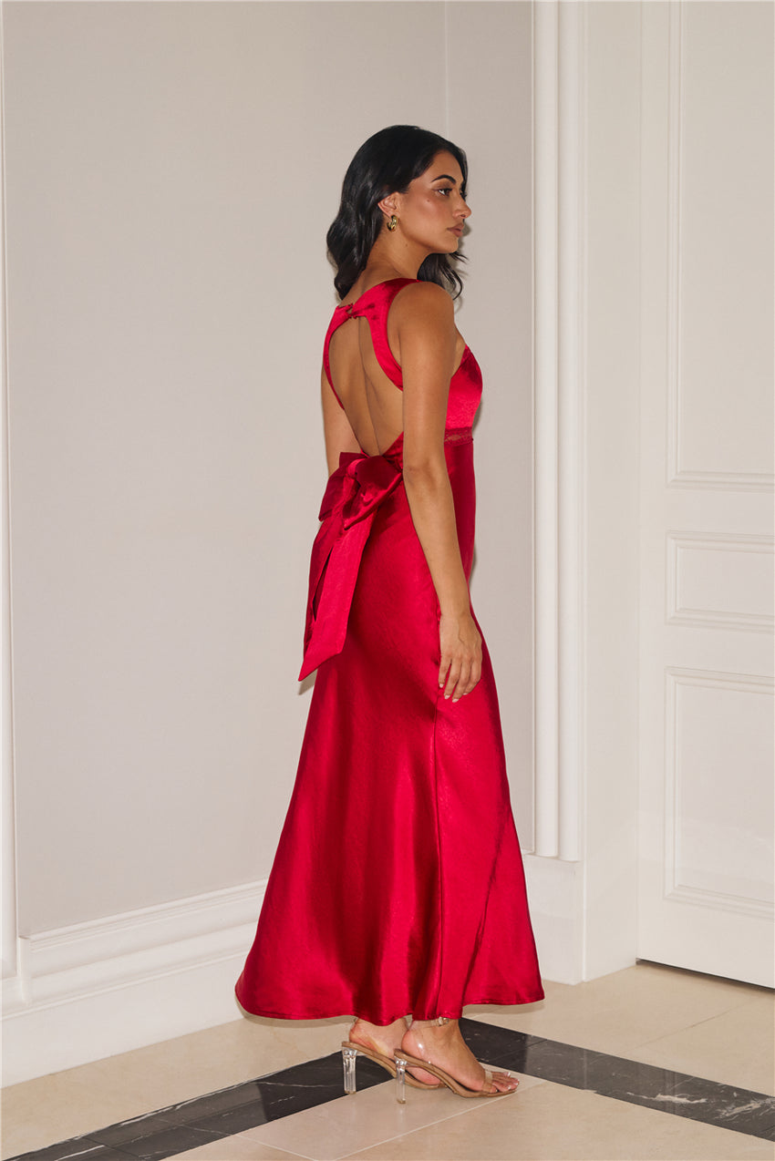 Electric Energy Satin Maxi Dress Red