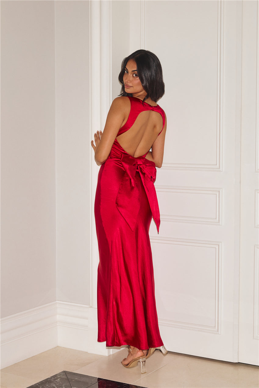 Electric Energy Satin Maxi Dress Red