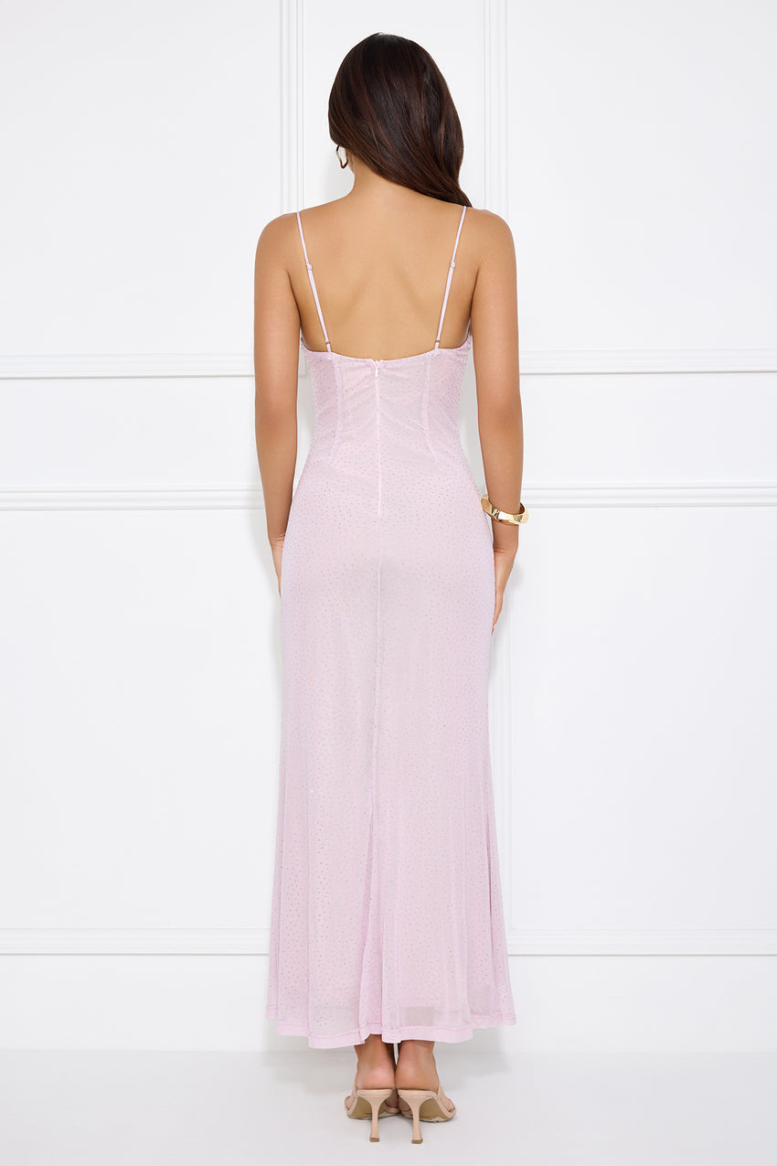 Elevated Status Embellished Mesh Maxi Dress Lilac