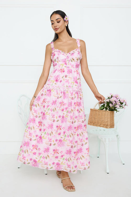Ballet Bloom Embroidered Maxi Dress Pink