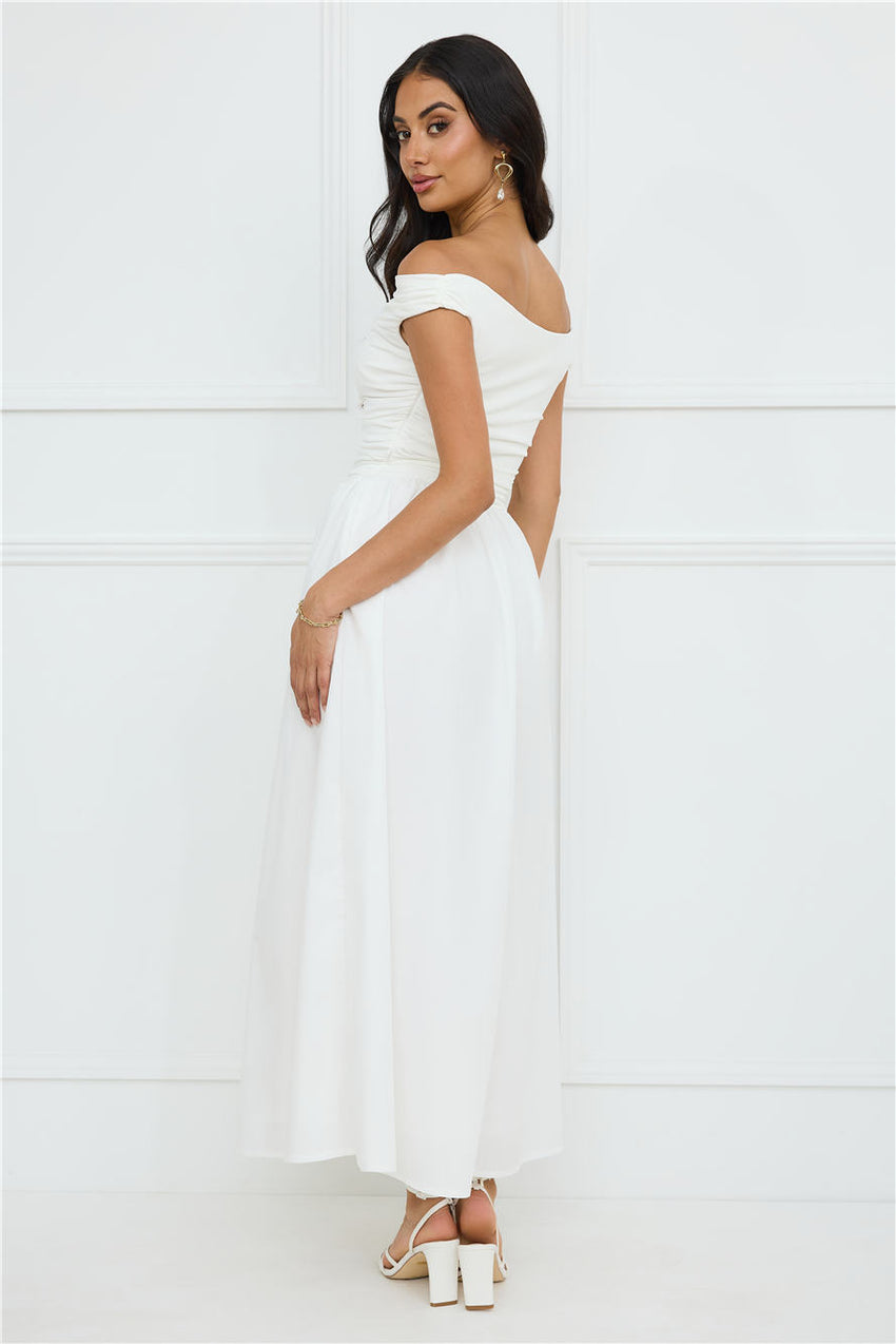 Camellia Charm Off Shoulder Maxi Dress White