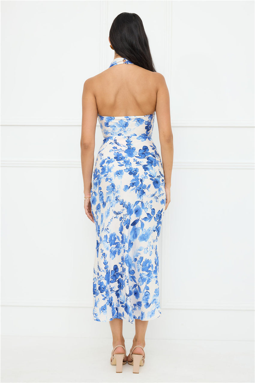Cupid’s Kiss Halter Midi Dress Blue
