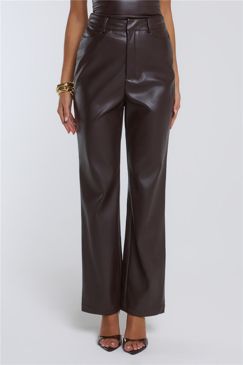 Let's Talk Style Faux Leather Pants Chocolate