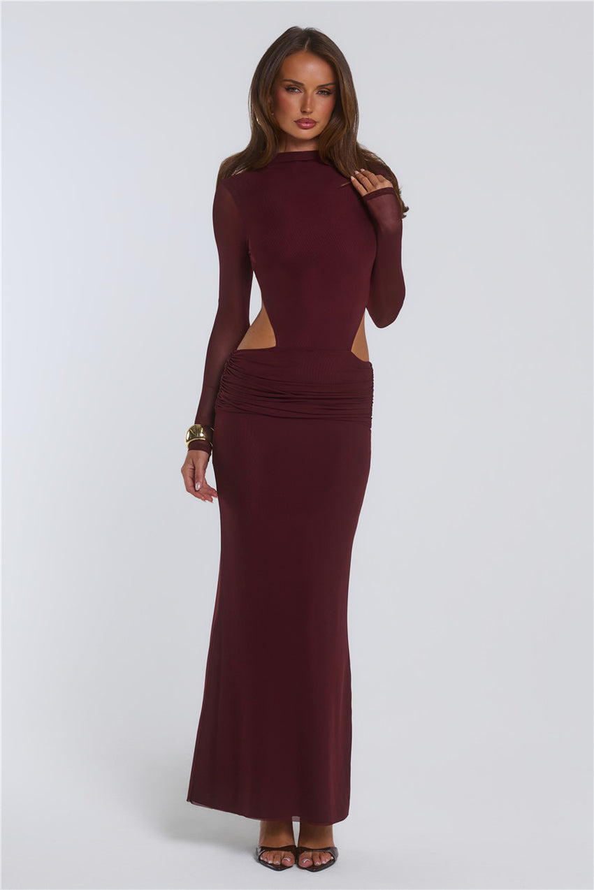 Star Crossed Moment Long Sleeve Maxi Dress Wine