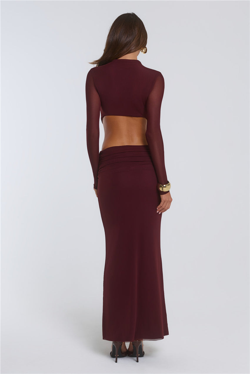 Star Crossed Moment Long Sleeve Maxi Dress Wine