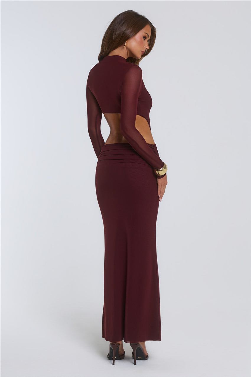 Star Crossed Moment Long Sleeve Maxi Dress Wine