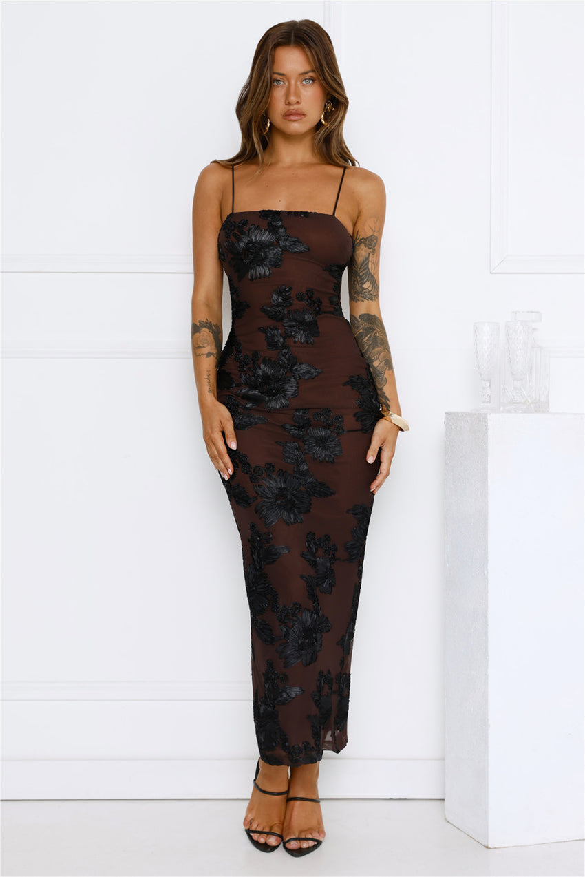 Estelle Mesh Maxi Dress Brown