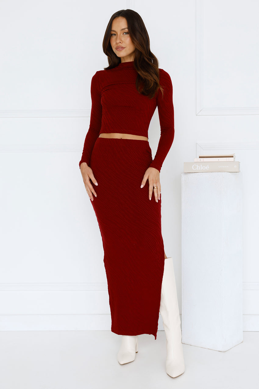 Velvet Whispers Long Sleeve Top Wine