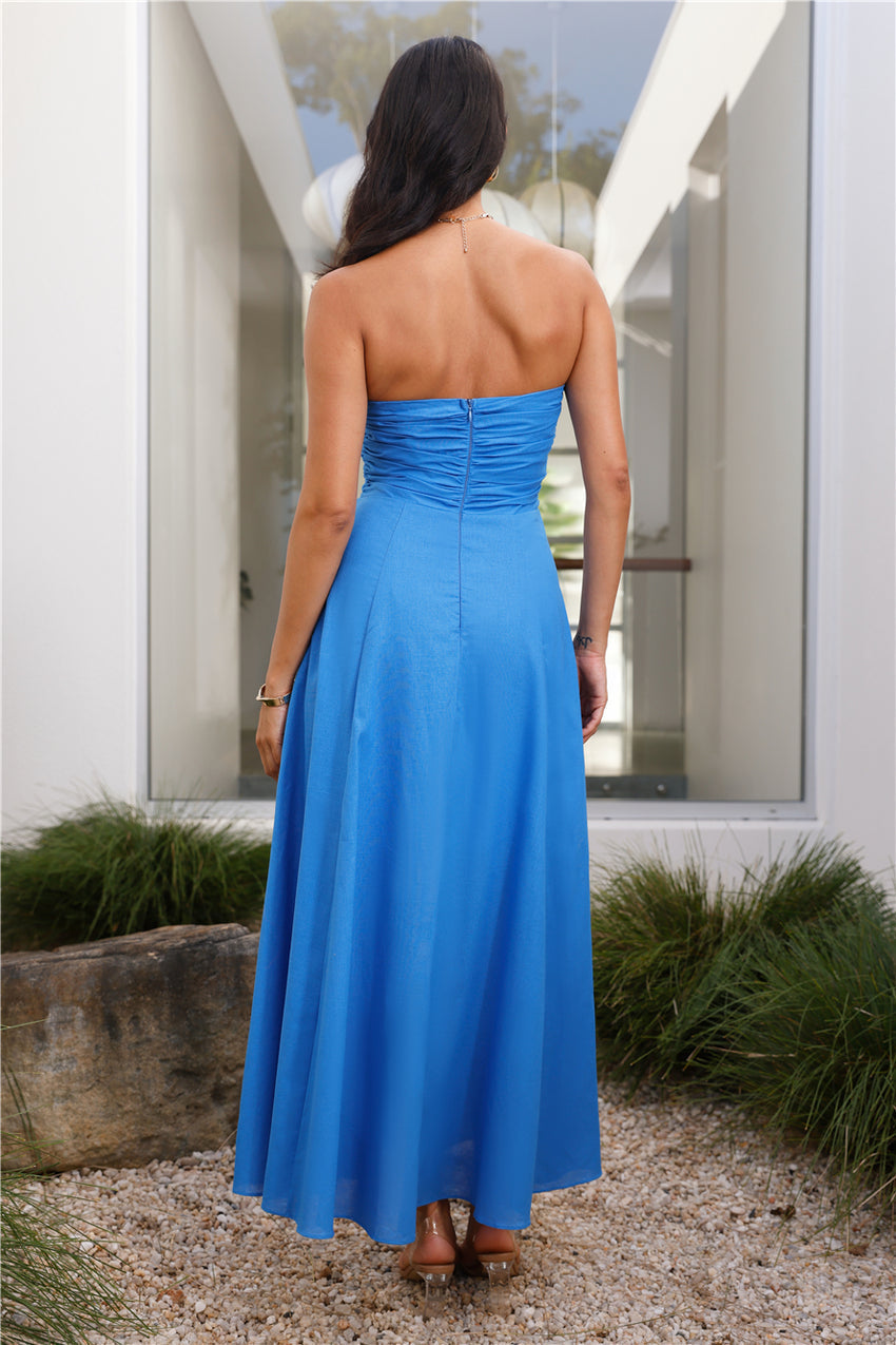 Sofia Strapless Linen Blend Maxi Dress Blue