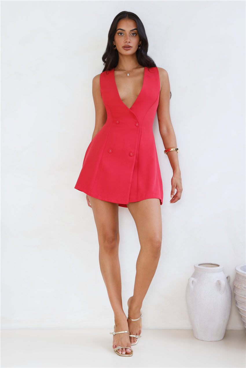 Office Chic Tailored Mini Dress Red