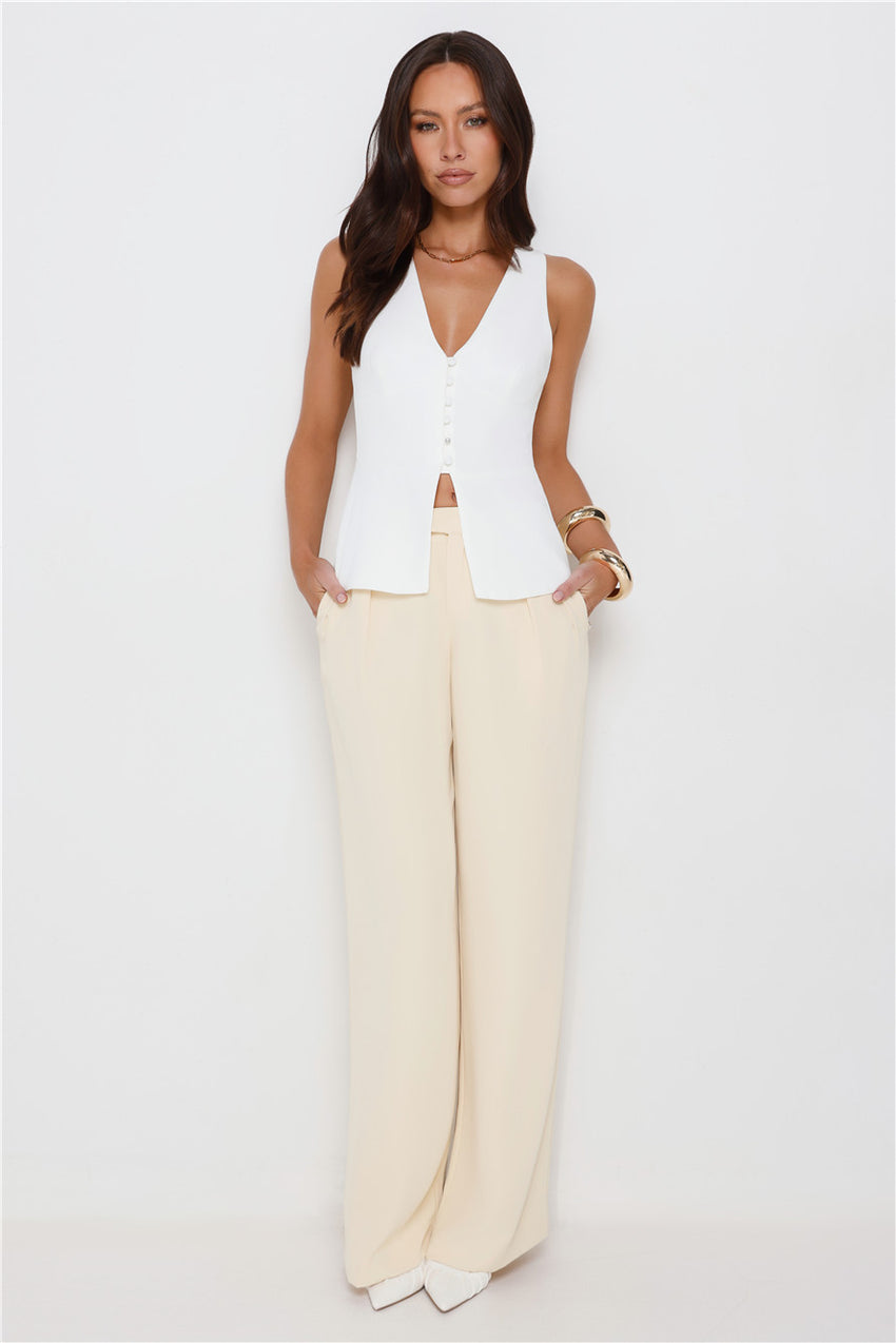 Linear Mood High Rise Straight Leg Tailored Pants Lemon