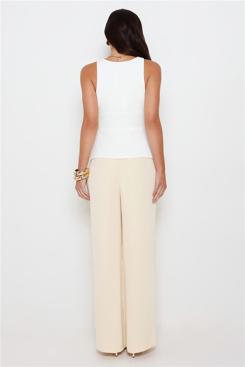 Linear Mood High Rise Straight Leg Tailored Pants Lemon