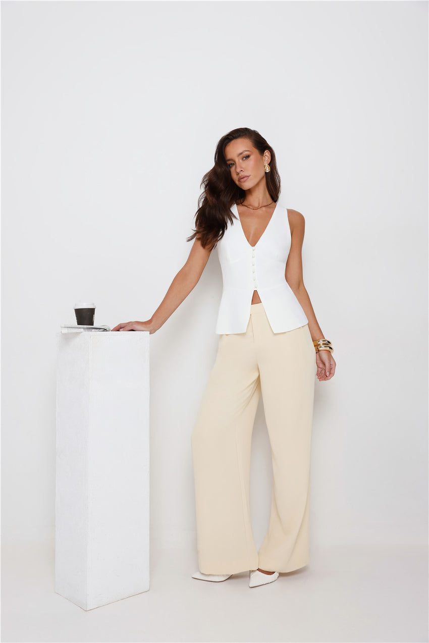 Linear Mood High Rise Straight Leg Tailored Pants Lemon