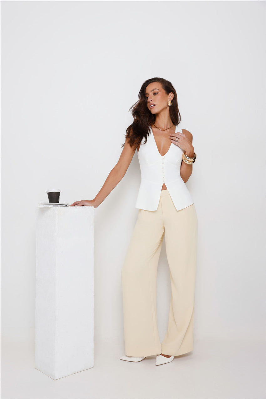 Linear Mood High Rise Straight Leg Tailored Pants Lemon