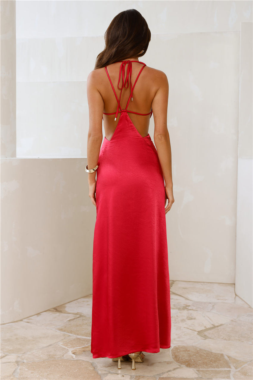 Until The Sun Rises Satin Maxi Dress Red