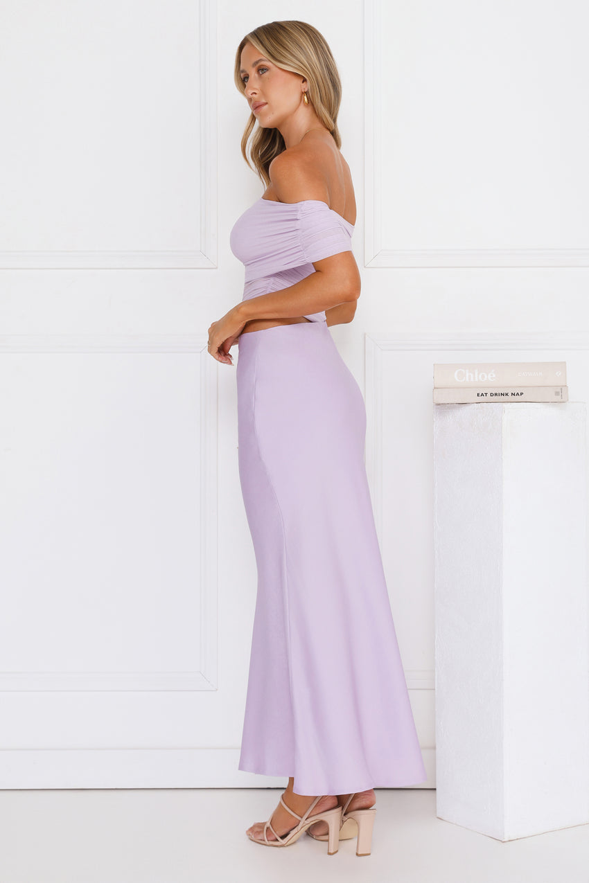 Velvet Sky Off Shoulder Mesh Maxi Dress Lilac