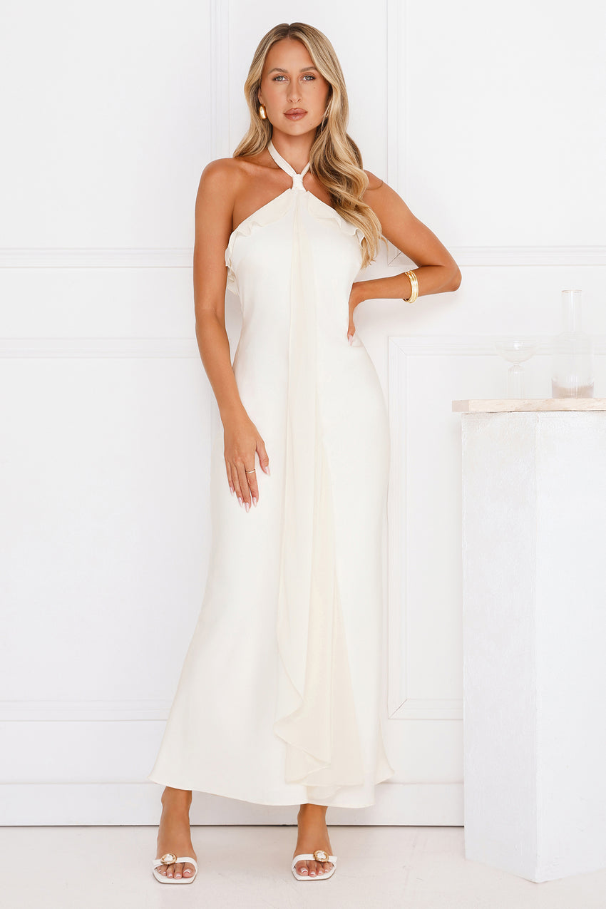 Luxora Lady Halter Satin Maxi Dress Yellow