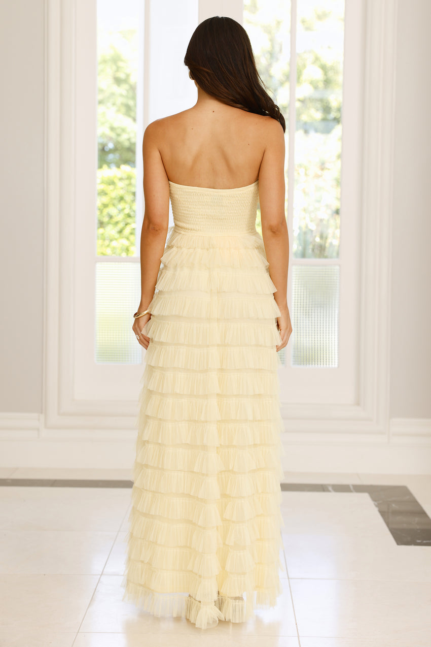 Lovers In Paris Strapless Tulle Maxi Dress Yellow