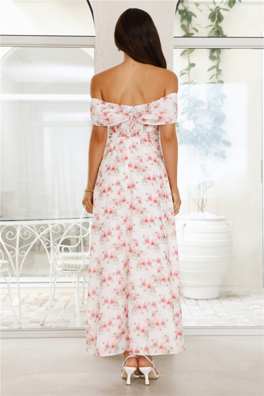 Pink Fantasy Off The Shoulder Maxi Dress Pink