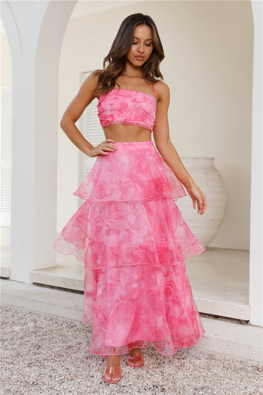 Worthy Of Roses Frill Crop Top Pink