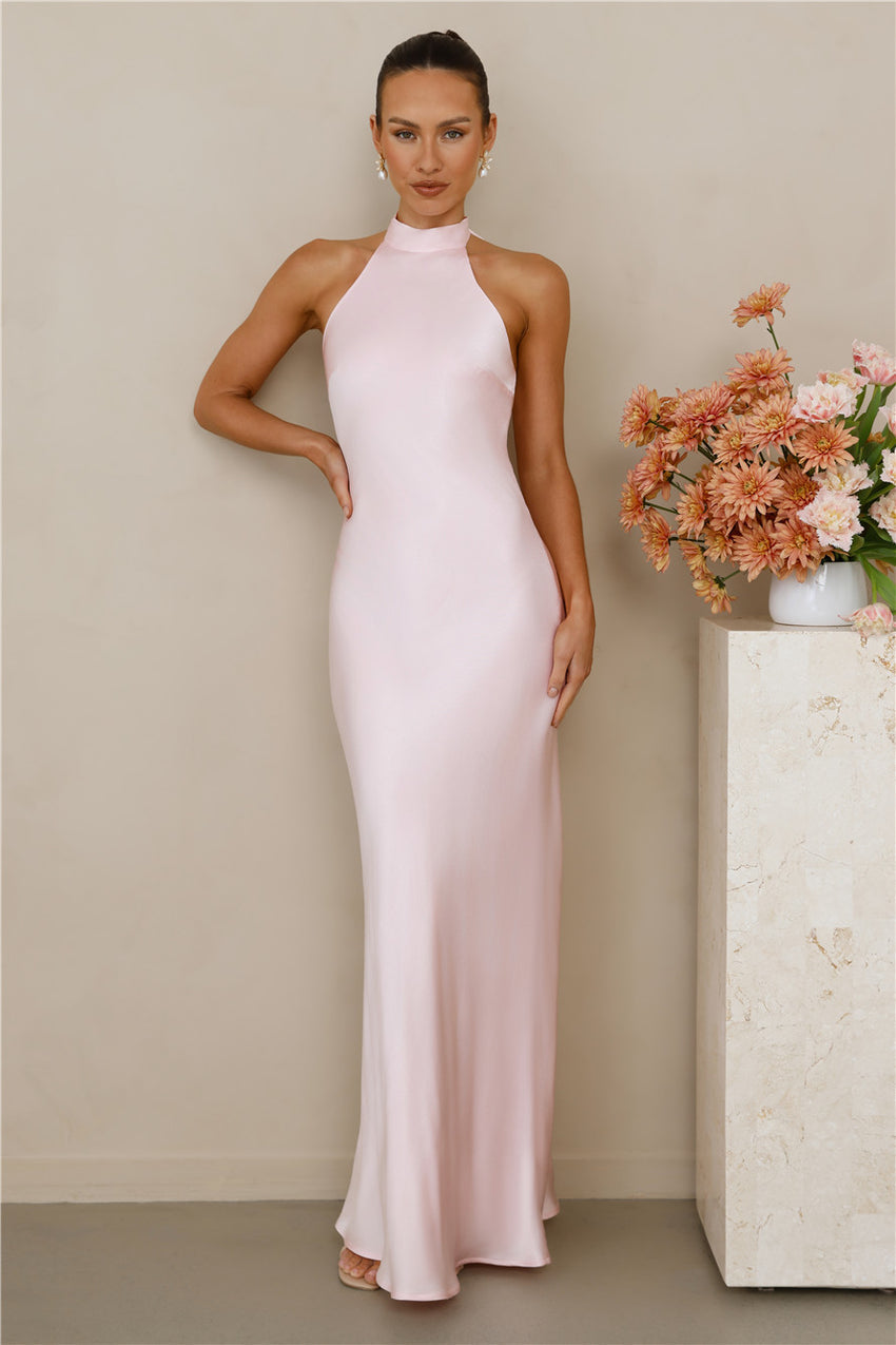 The Cleo Halter Satin Maxi Dress Pink