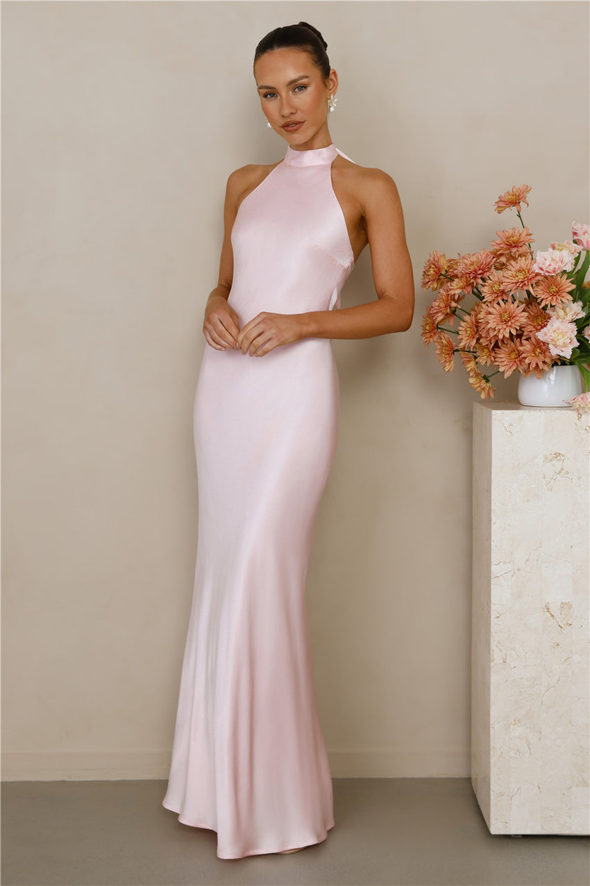 The Cleo Halter Satin Maxi Dress Pink