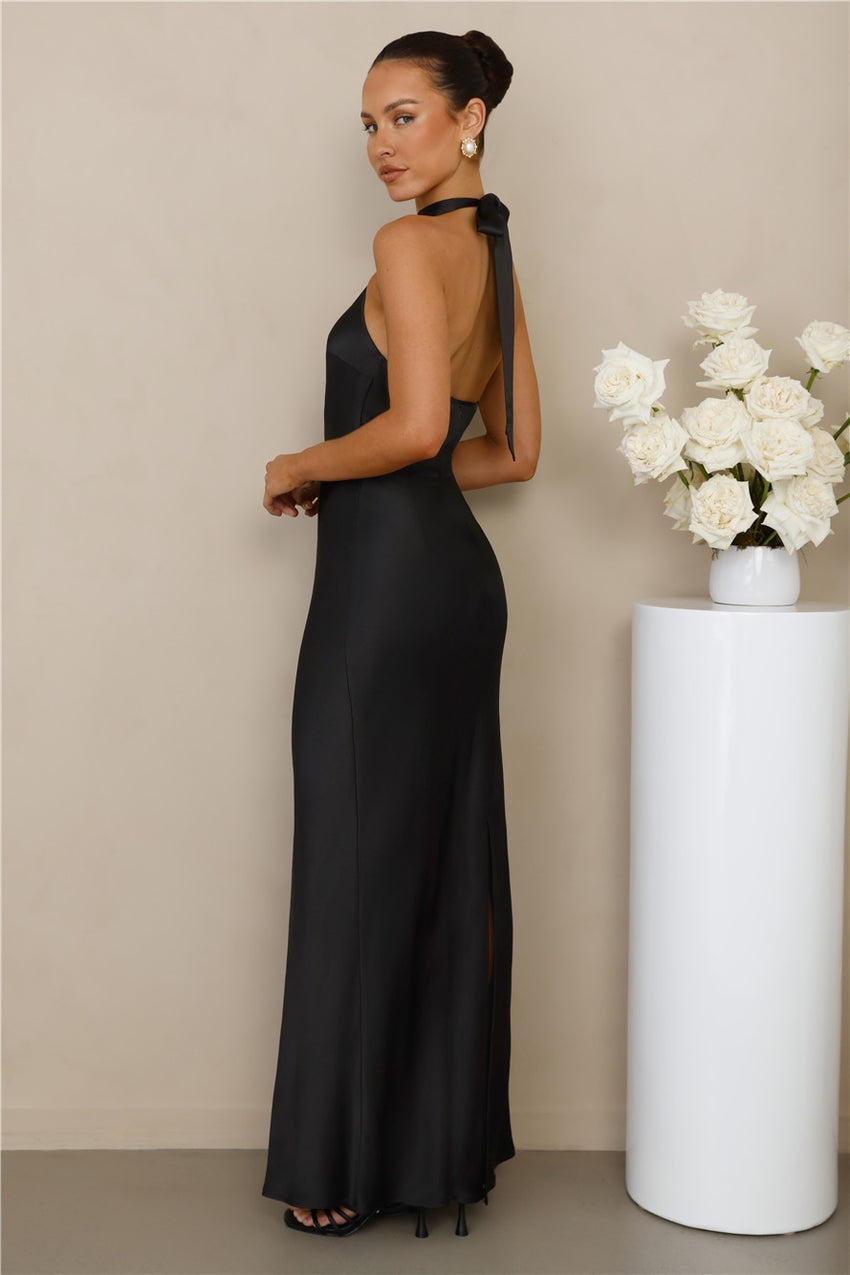 The Cleo Halter Satin Maxi Dress Black