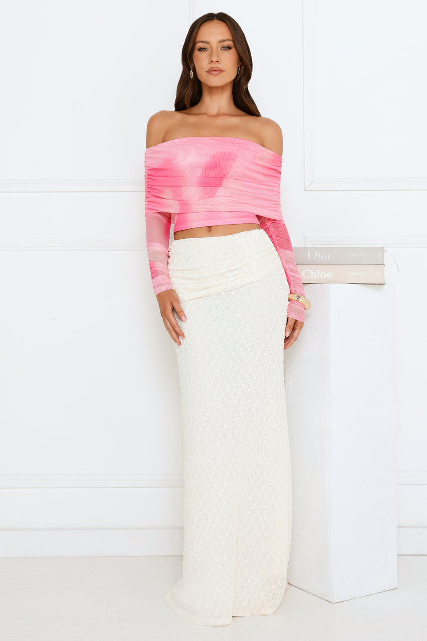 Glow Getter Girl Off Shoulder Crop Top Pink