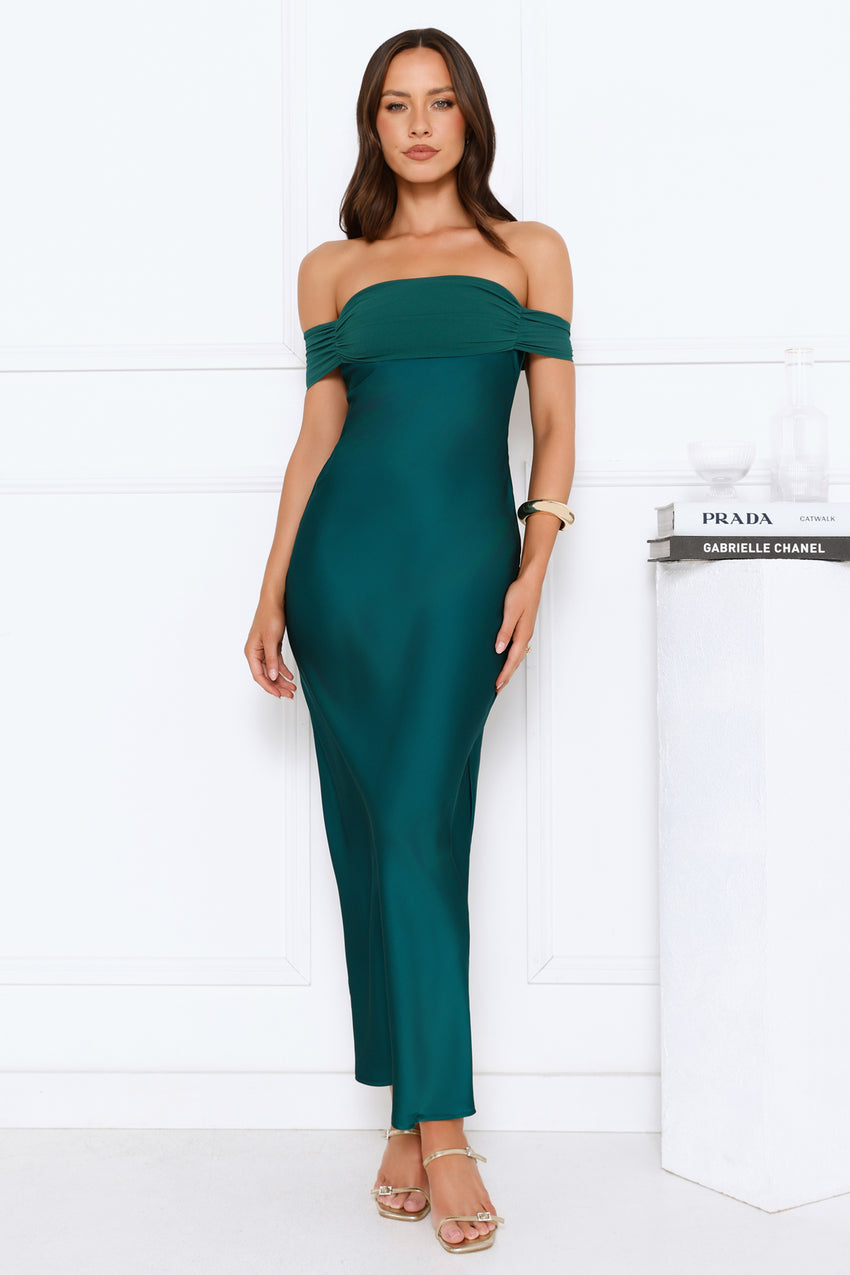 Love Club Strapless Satin Maxi Dress Green