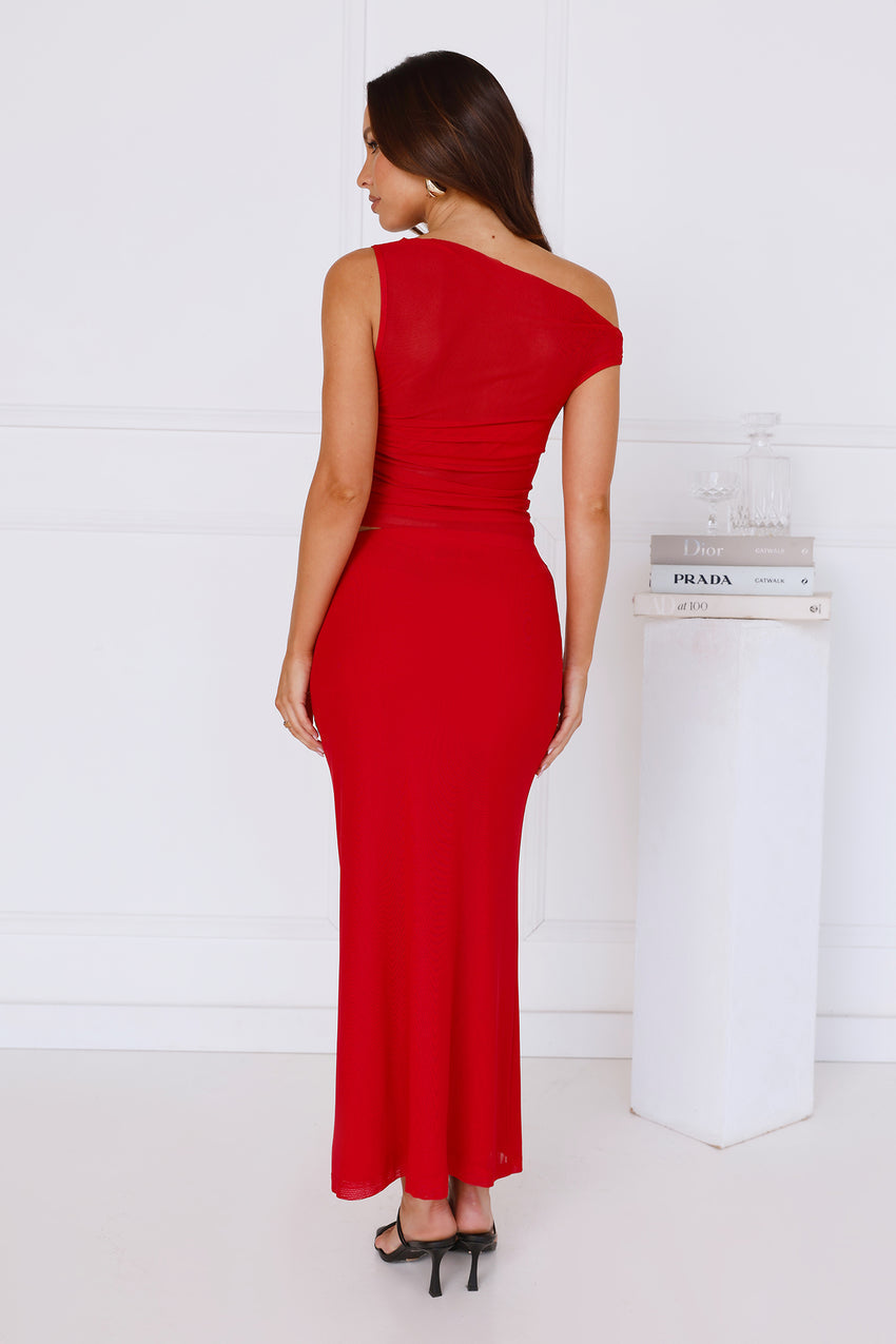 Surprise Parties Mesh Off Shoulder Top Red