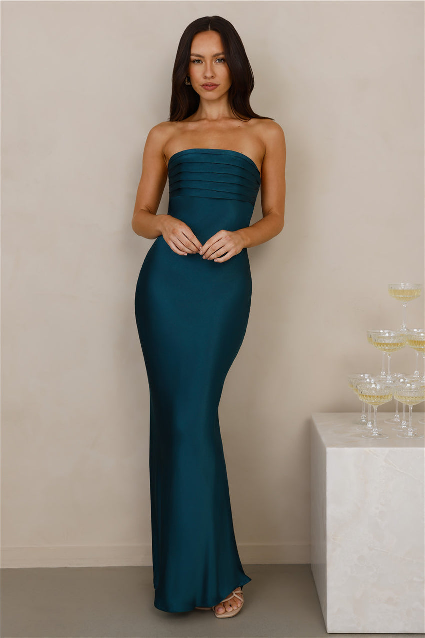The Seraphina Strapless Satin Maxi Dress Teal