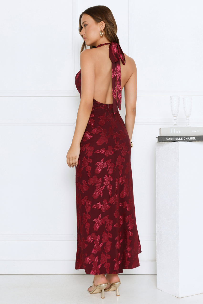 Where's My Tiara Halter Maxi Dress Burgundy