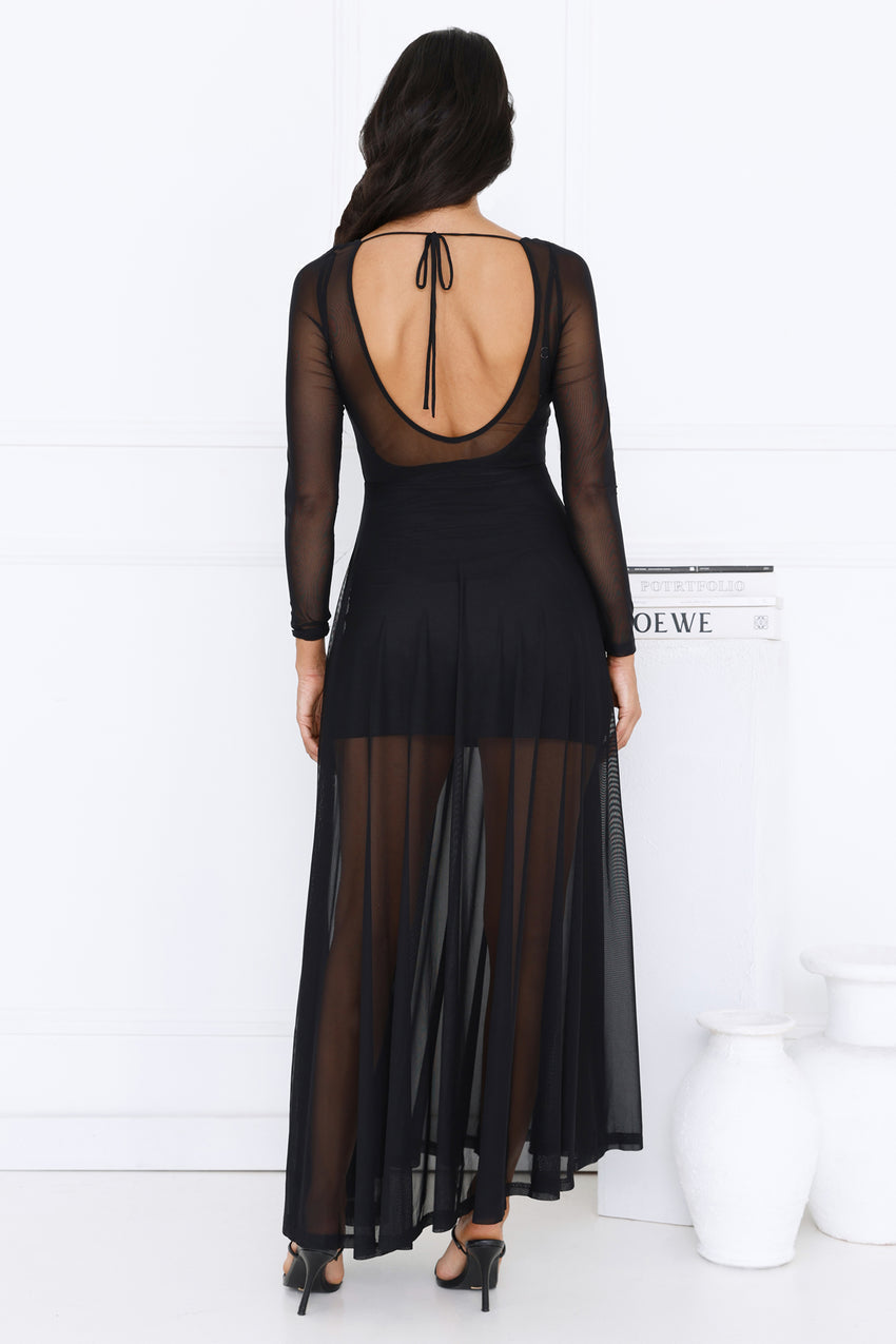 Starlit Lanes Mesh Maxi Dress Black