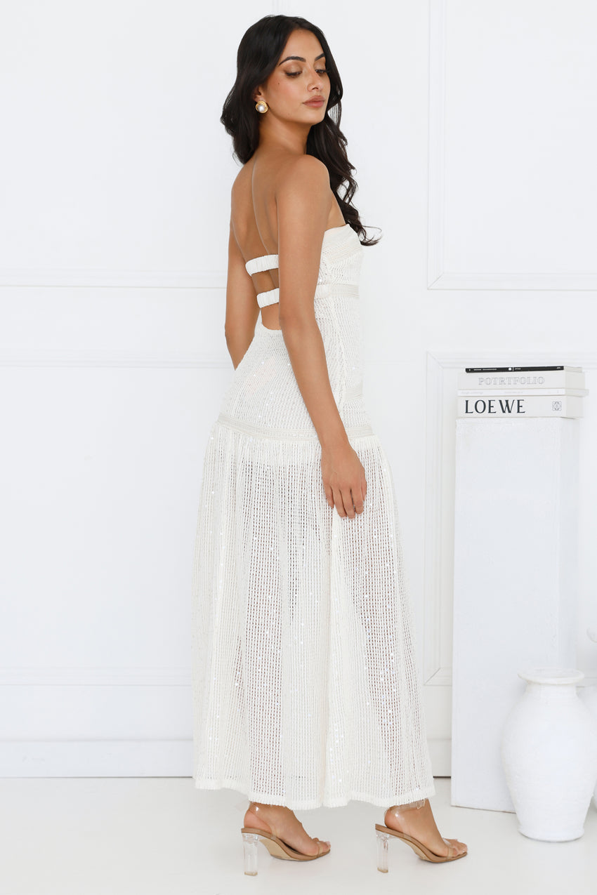 Beach Shimmer Strapless Knit Midi Dress Cream