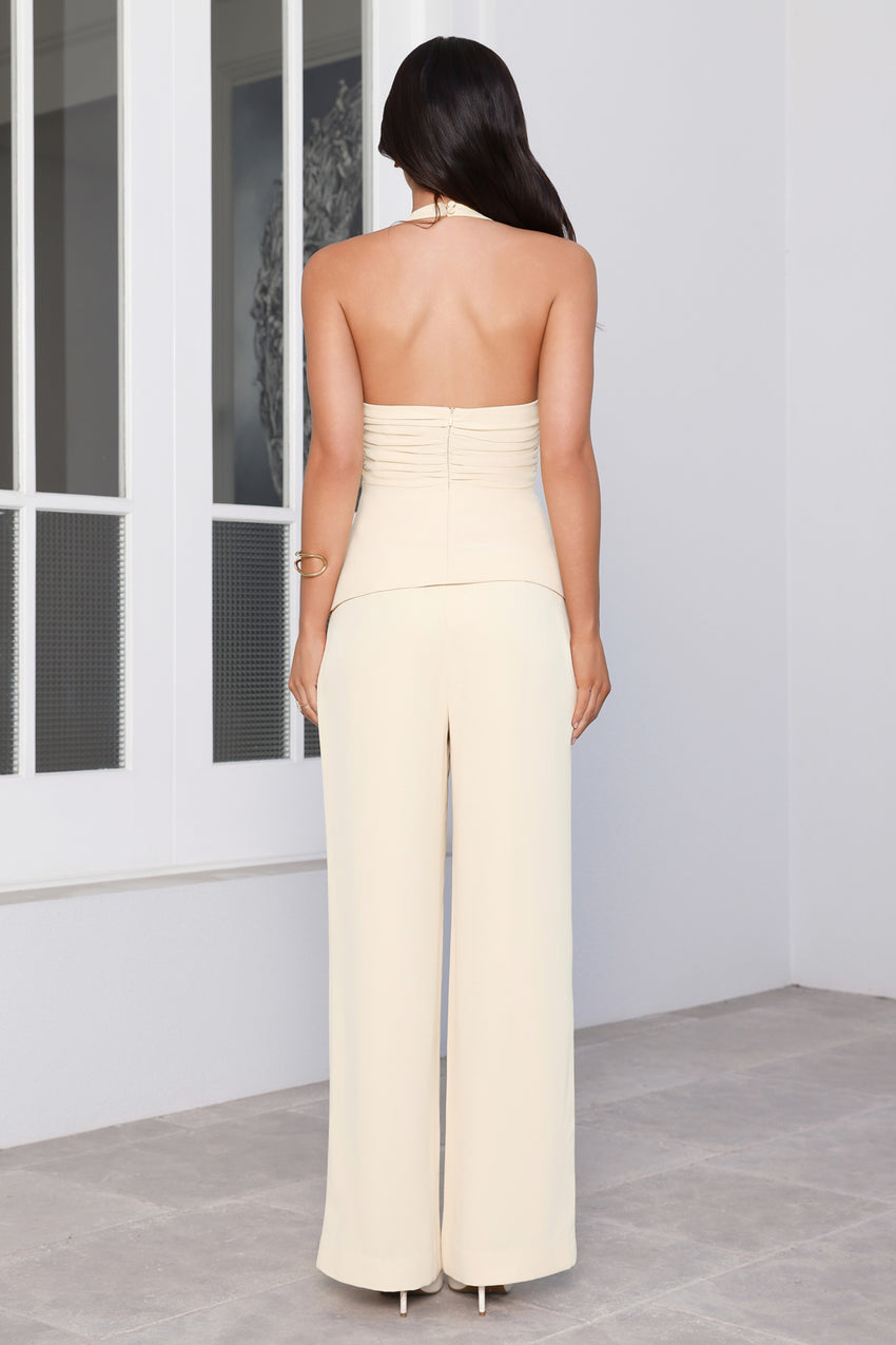 Linear Mood High Rise Straight Leg Tailored Pants Lemon