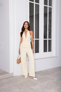 Linear Mood High Rise Straight Leg Tailored Pants Lemon