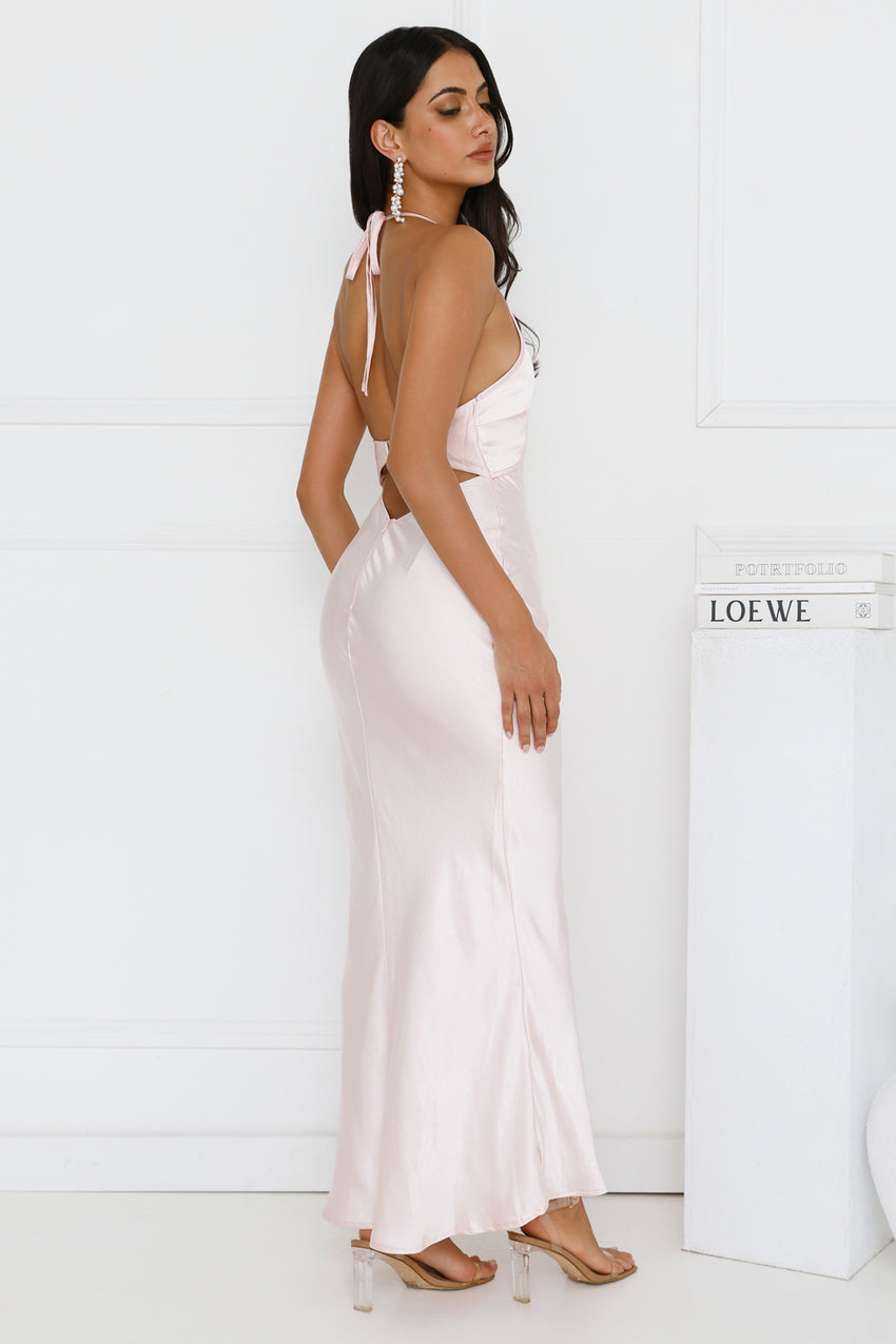 Ishara Halter Satin Maxi Dress Pink
