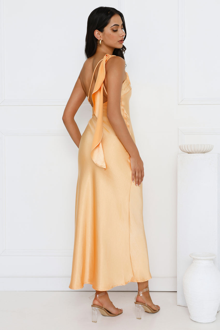 Romantic Tales Satin One Shoulder Maxi Dress Orange