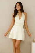 Catch Me Blushing Halter Satin Mini Dress Yellow