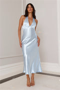 Pippa Satin Halter Midi Dress Blue