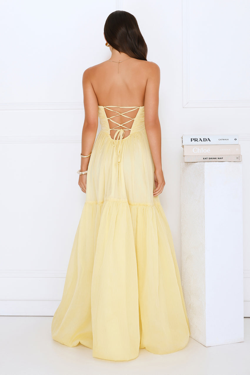 Unforgettable Style Strapless Maxi Dress Yellow