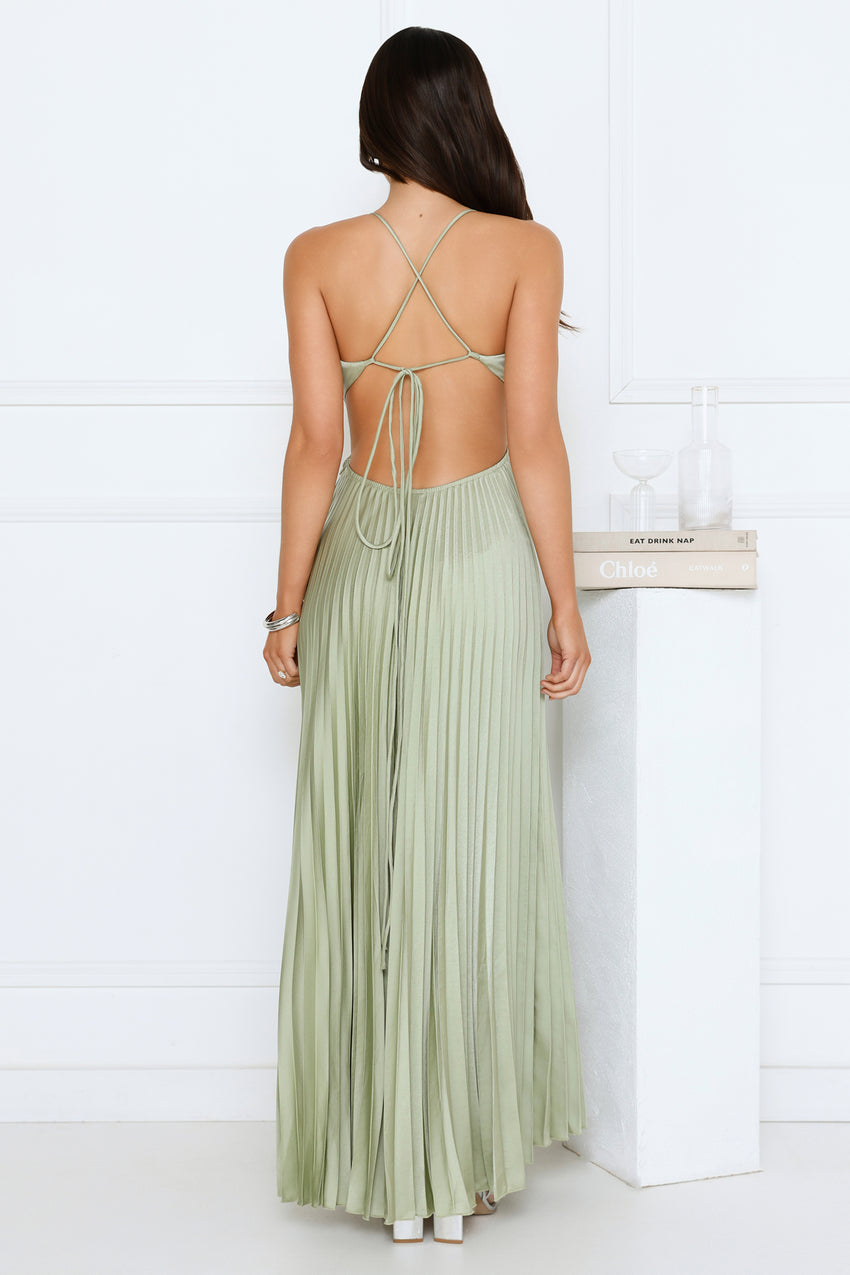 Prime Era Satin Maxi Dress Sage