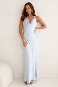 Seen For You Cowl Neck Satin Maxi Dress Light Blue