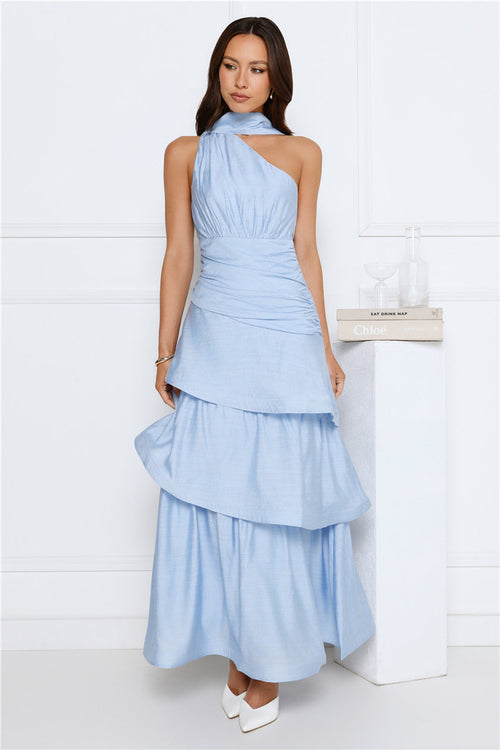 Cara One Shoulder Maxi Dress Blue