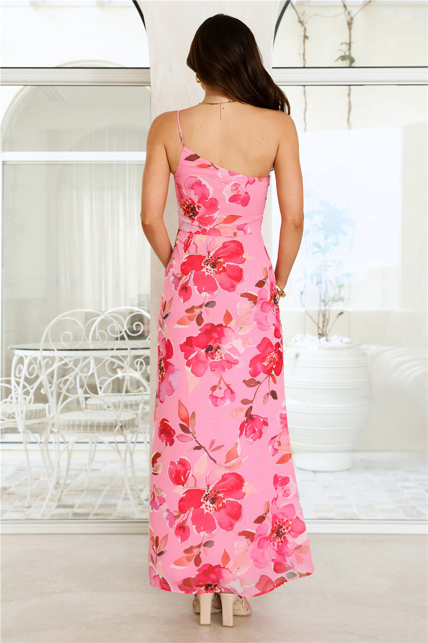 Evening Serenade One Shoulder Maxi Dress Pink