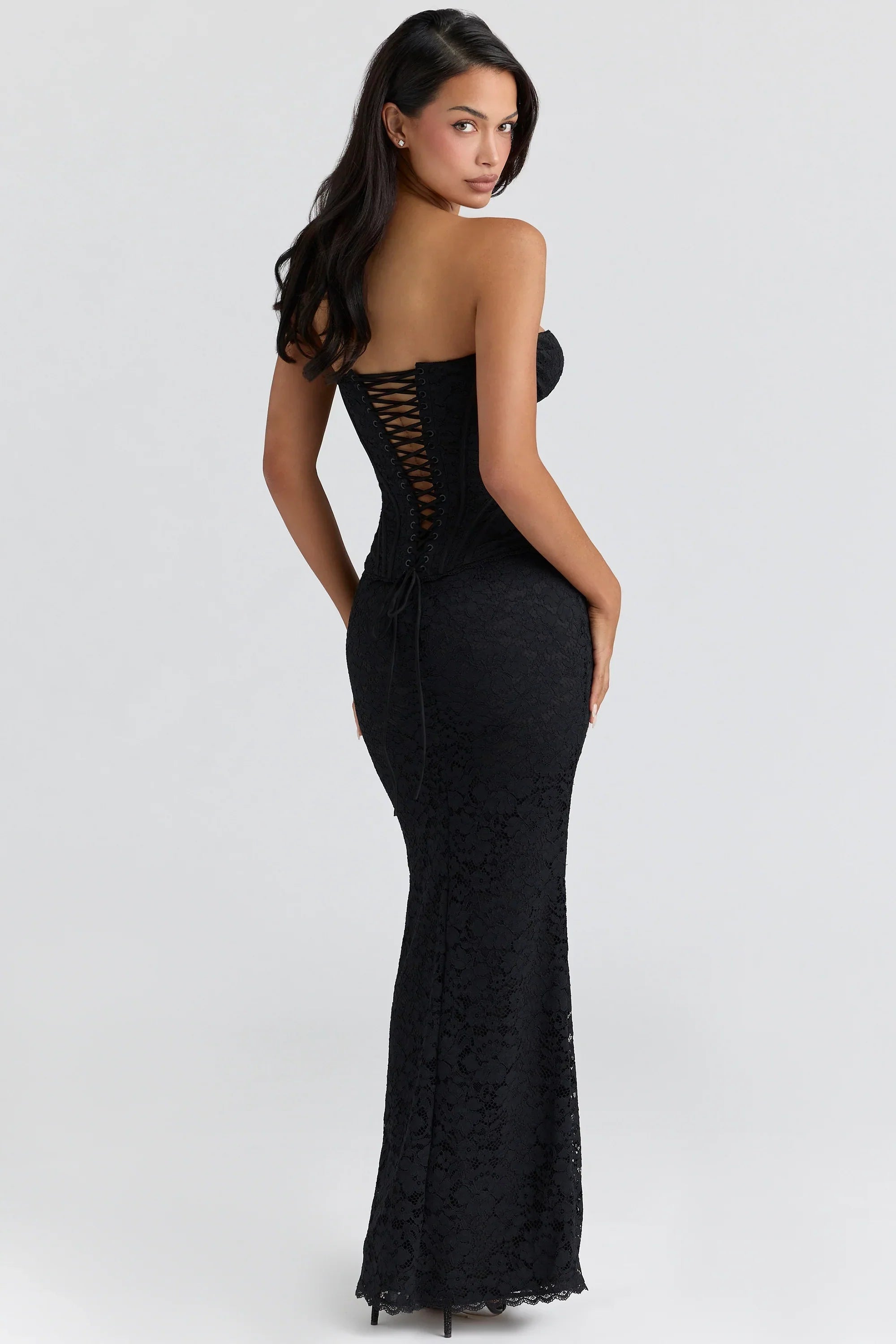 Black Lace Corset Maxi Dress