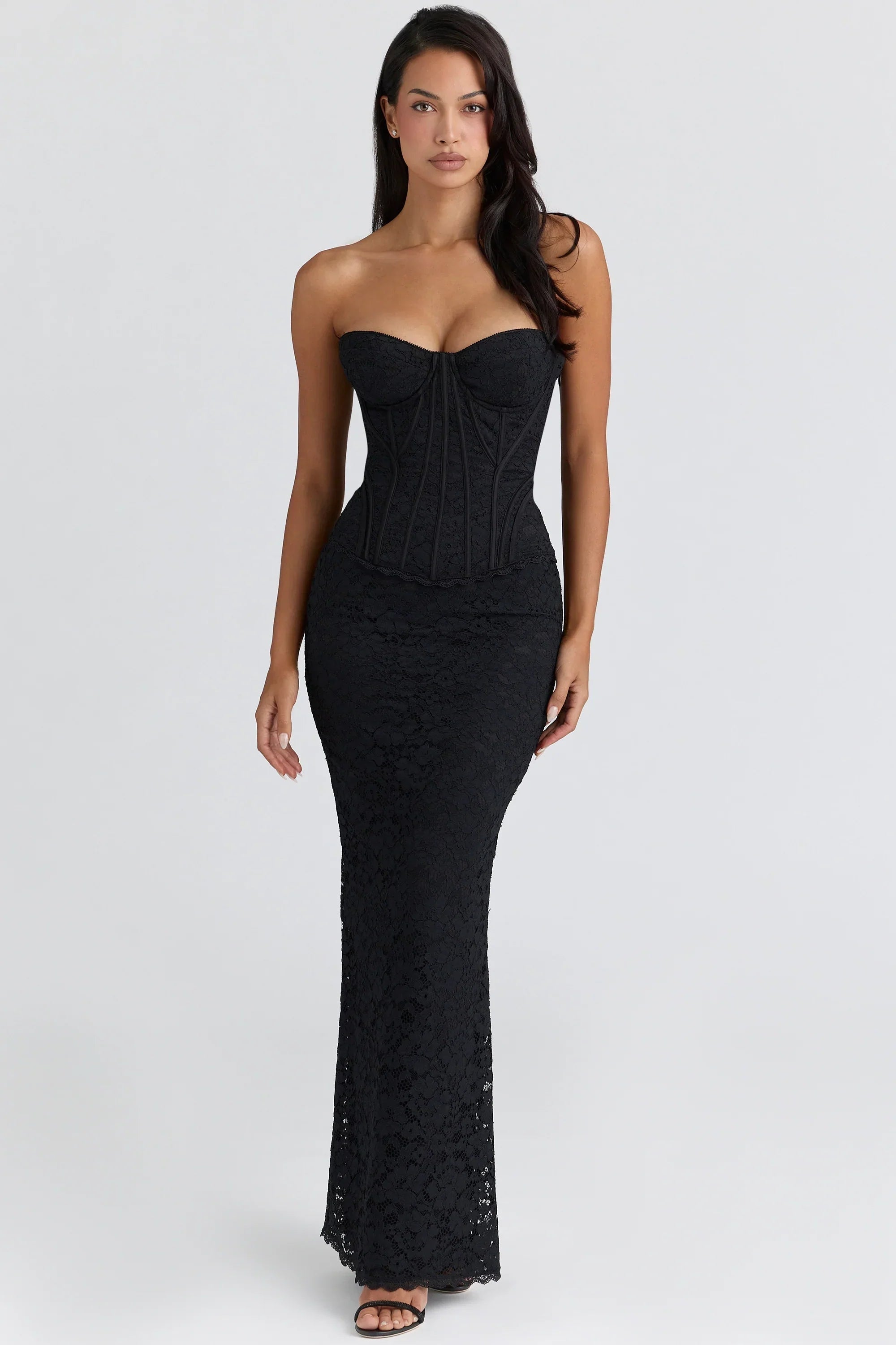 Black Lace Corset Maxi Dress